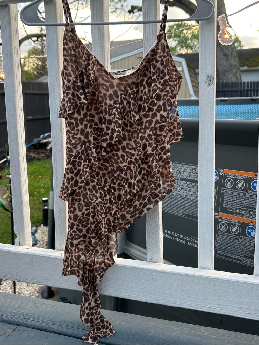 Animal Print Ruffle Asymmetrical Tank Top - Brown Leopard